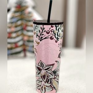 Starbucks Pink Fox Stainless Steel Cup Enchanted Forest Glitter Tumbler 24oz New